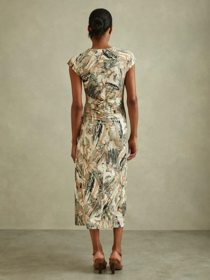 REISS Dresses Women Printed Jersey Midi Dress Multi