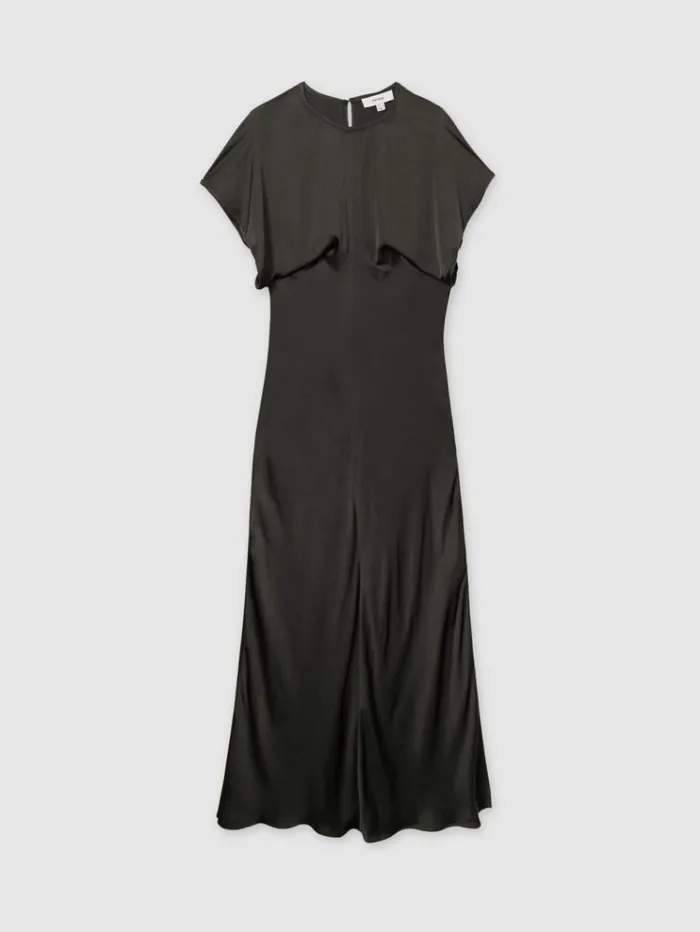 REISS Dresses Women Satin ShortSleeve Midi Dress Charcoal