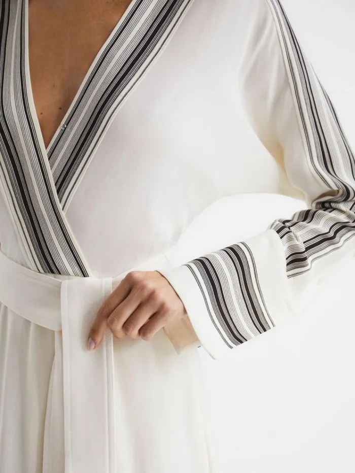 REISS Dresses Women Side Stripe Tie Front Midi Dress Ivory