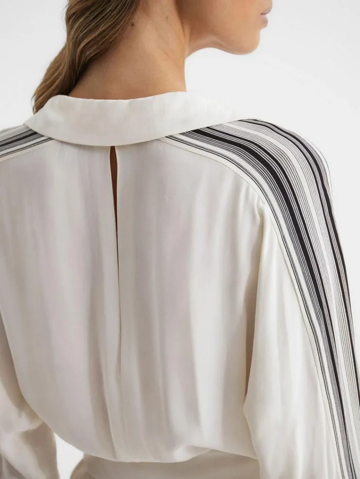 REISS Dresses Women Side Stripe Tie Front Midi Dress Ivory