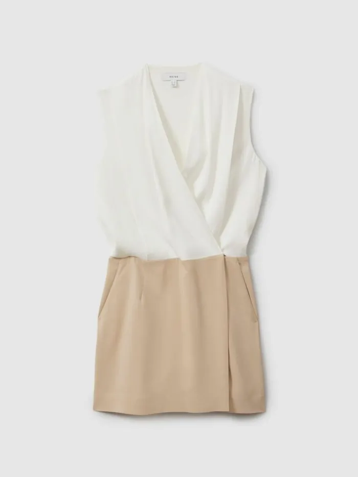 REISS Dresses Women WrapFront Shift Dress Nudeivory