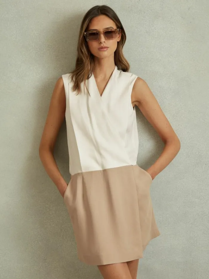 REISS Dresses Women WrapFront Shift Dress Nudeivory