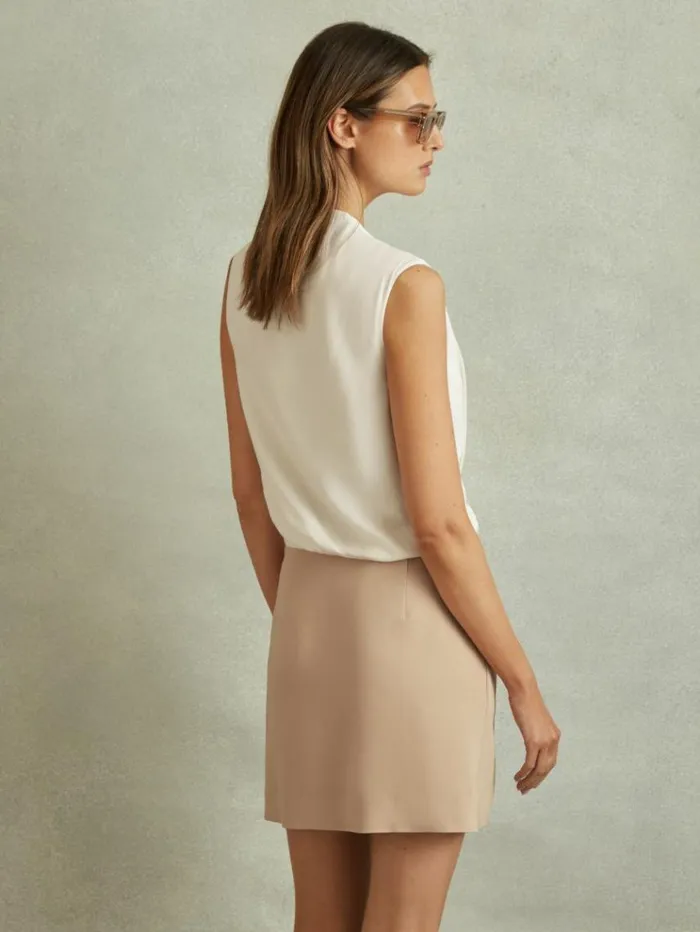 REISS Dresses Women WrapFront Shift Dress Nudeivory