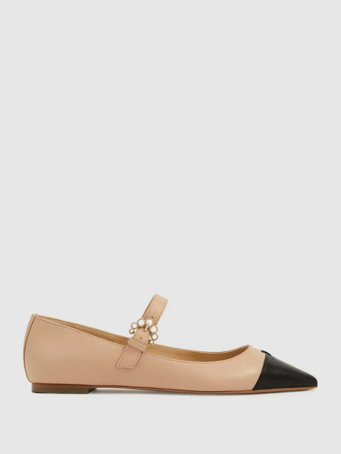 REISS Flats Women Camilla Elphick Leather Pointed Flats Taupeblack