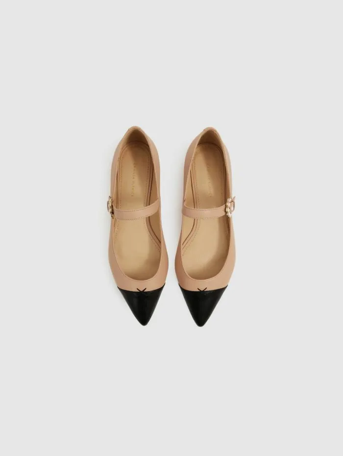 REISS Flats Women Camilla Elphick Leather Pointed Flats Taupeblack
