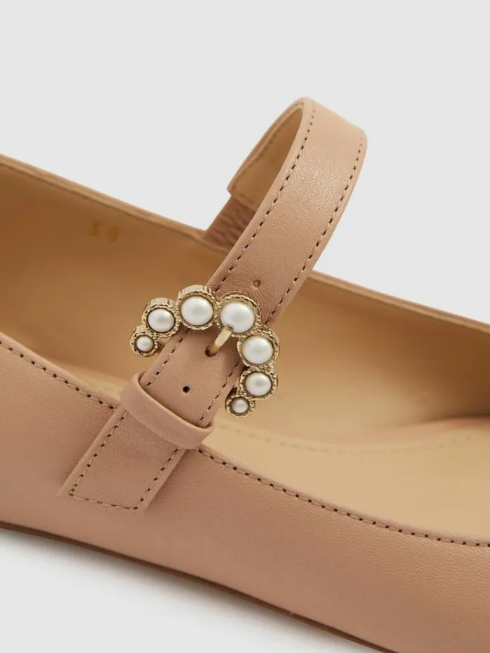 REISS Flats Women Camilla Elphick Leather Pointed Flats Taupeblack
