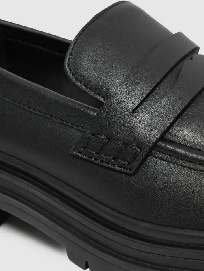 REISS Flats Women Leather Chunky Cleated Loafers Black