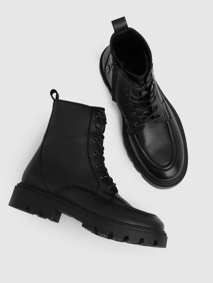 REISS Flats Women Leather LaceUp Boots Black