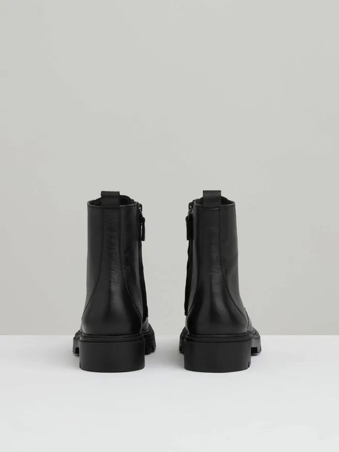 REISS Flats Women Leather LaceUp Boots Black