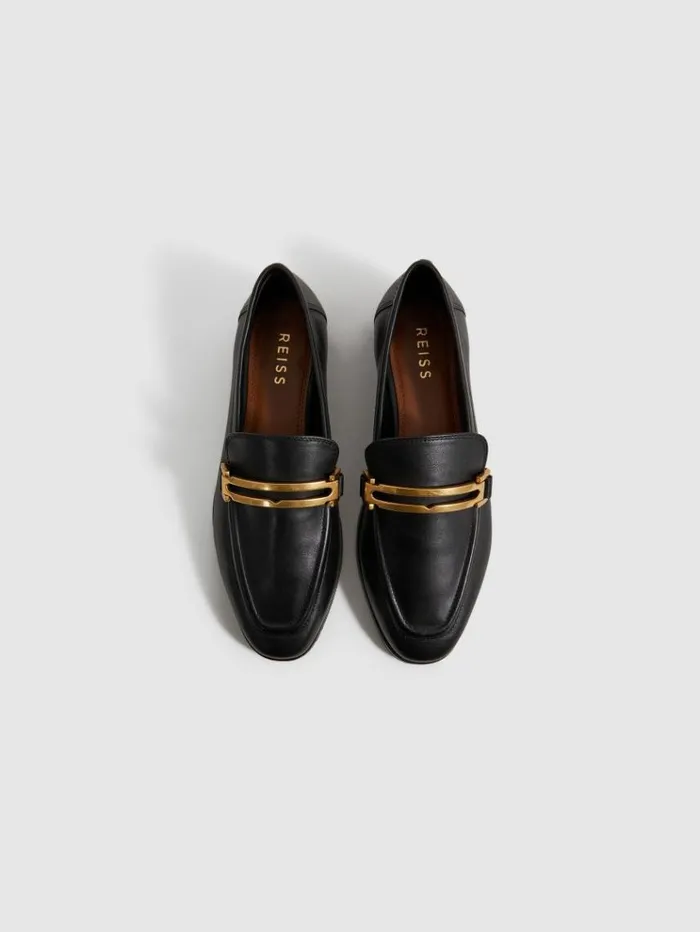 REISS Flats Women Leather Rounded Loafers Black