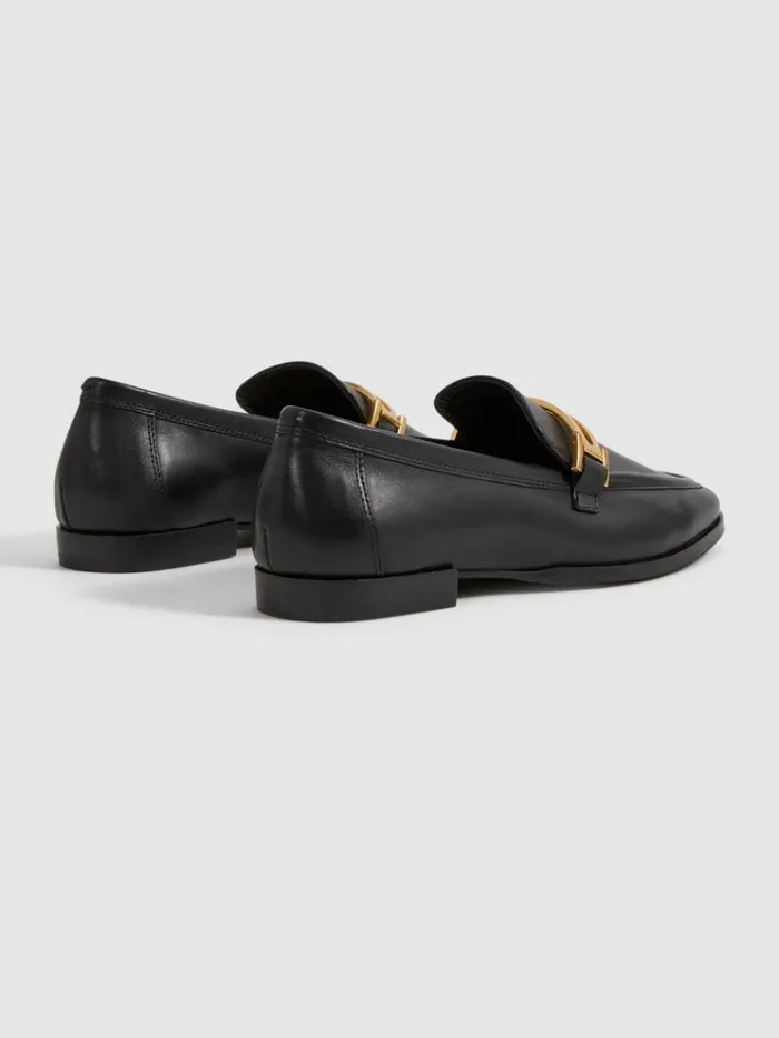 REISS Flats Women Leather Rounded Loafers Black