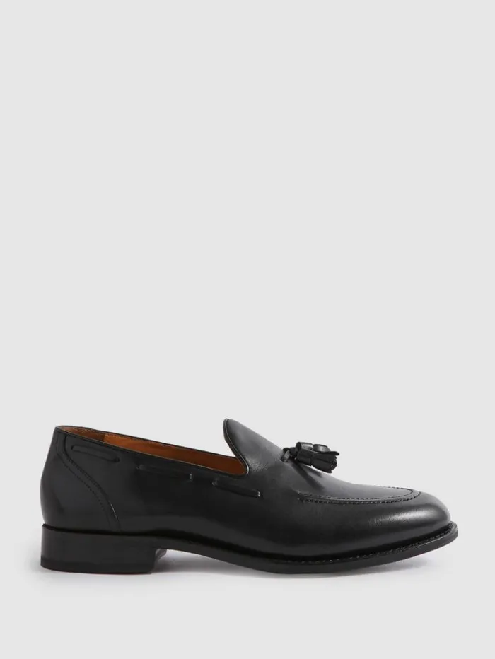 REISS Formal Shoes Men Leather Tassel Loafers Black