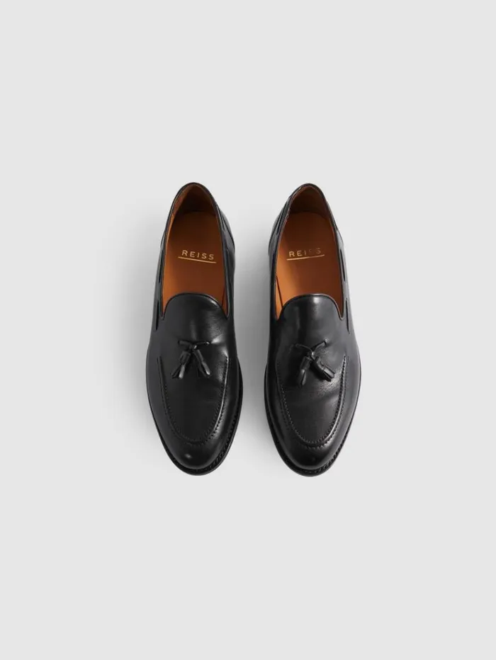 REISS Formal Shoes Men Leather Tassel Loafers Black