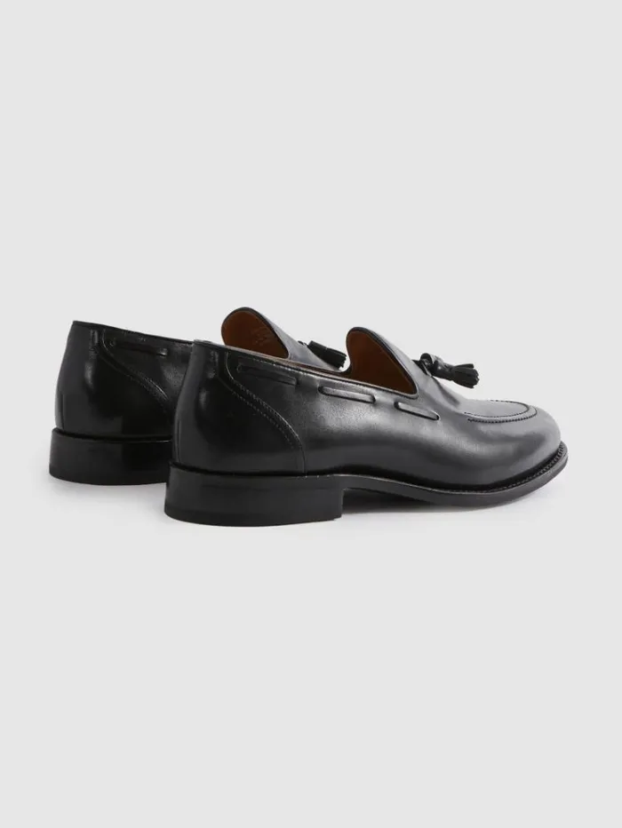 REISS Formal Shoes Men Leather Tassel Loafers Black