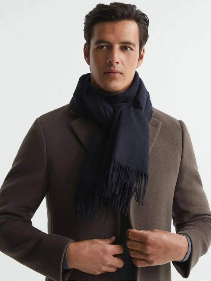 REISS Hats Gloves and Scarves Men Cashmere Blend Scarf Navy