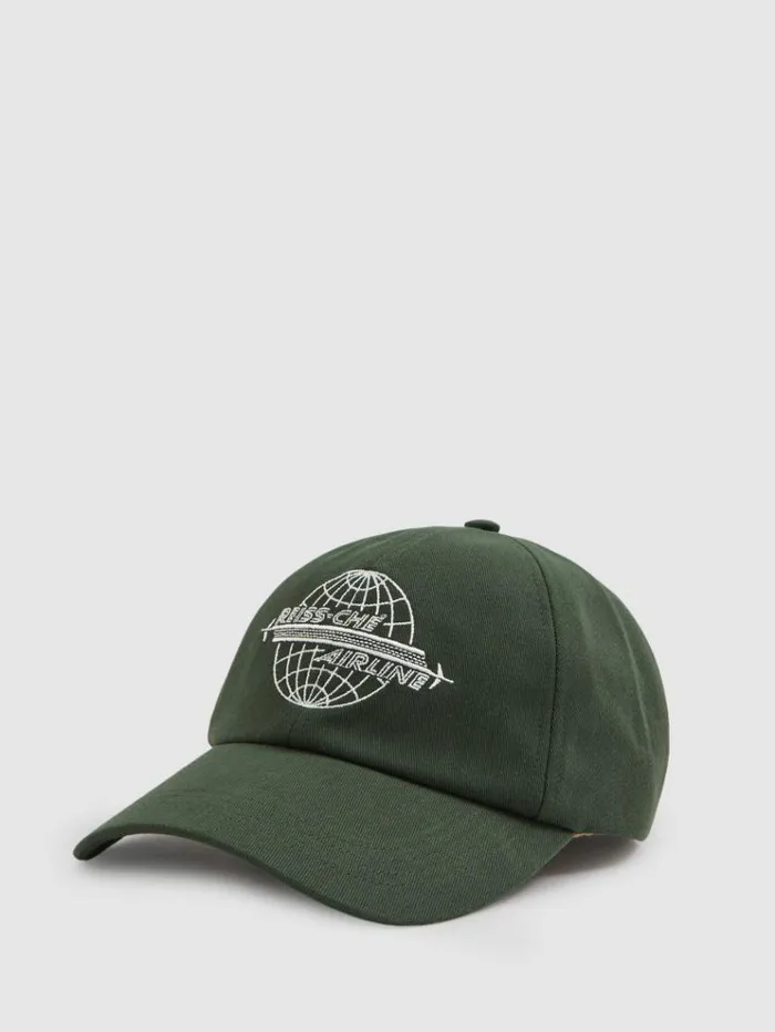 REISS Hats Gloves and Scarves Men Ch Embroidered Motif Baseball Cap Green