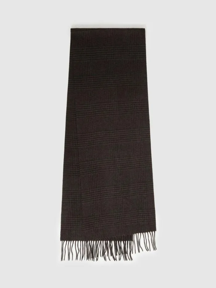 REISS Hats Gloves and Scarves Men Wool And Cashmere Prince Of Wales Check Scarf Brownblack
