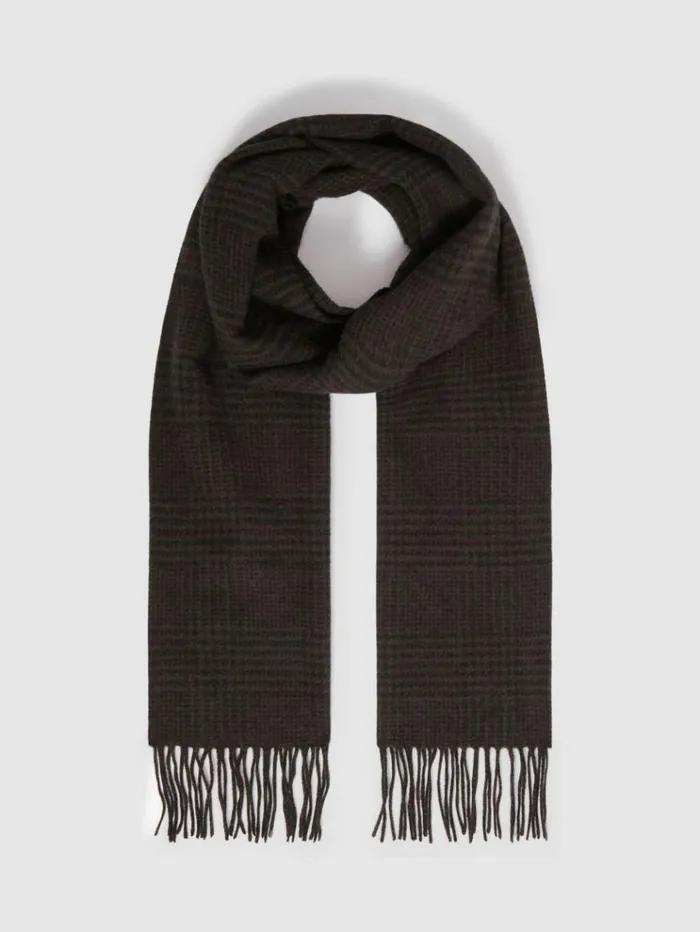 REISS Hats Gloves and Scarves Men Wool And Cashmere Prince Of Wales Check Scarf Brownblack