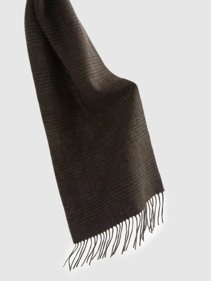 REISS Hats Gloves and Scarves Men Wool And Cashmere Prince Of Wales Check Scarf Brownblack