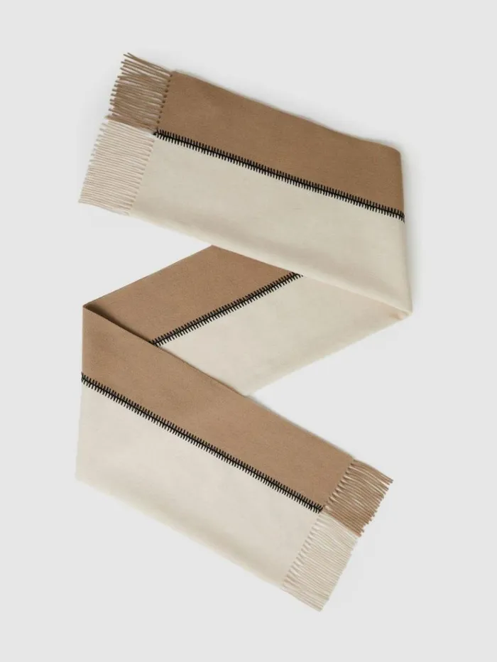 REISS Hats Gloves and Scarves Women Lambswool Whipstitched Scarf Camel