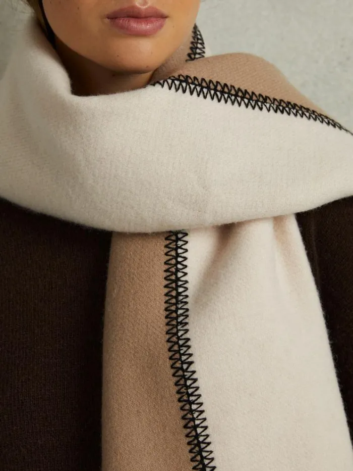 REISS Hats Gloves and Scarves Women Lambswool Whipstitched Scarf Camel