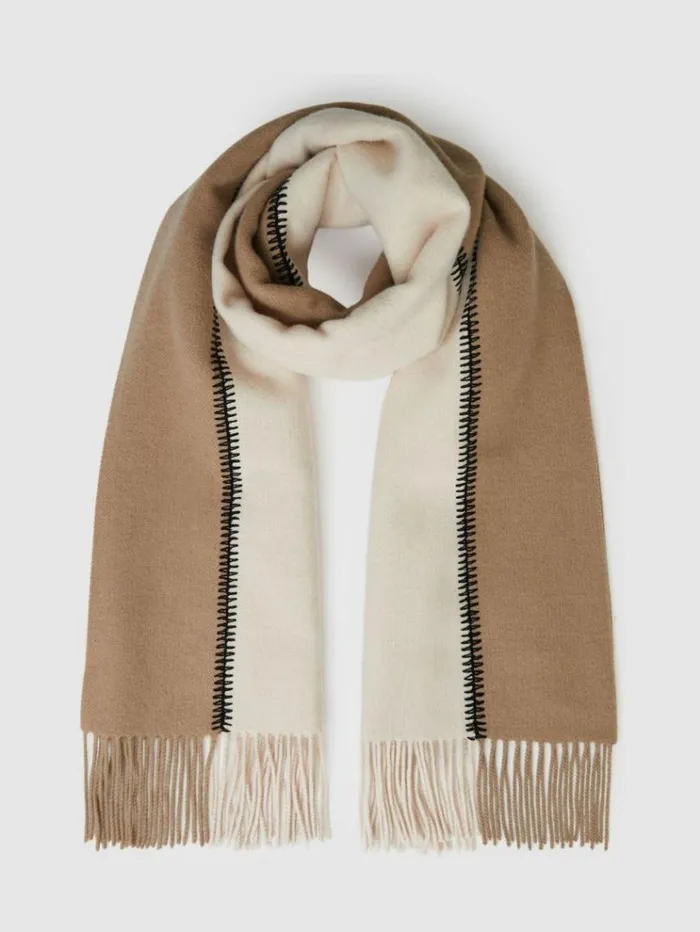 REISS Hats Gloves and Scarves Women Lambswool Whipstitched Scarf Camel