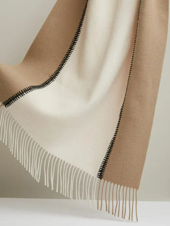 REISS Hats Gloves and Scarves Women Lambswool Whipstitched Scarf Camel
