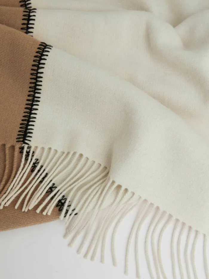 REISS Hats Gloves and Scarves Women Lambswool Whipstitched Scarf Camel