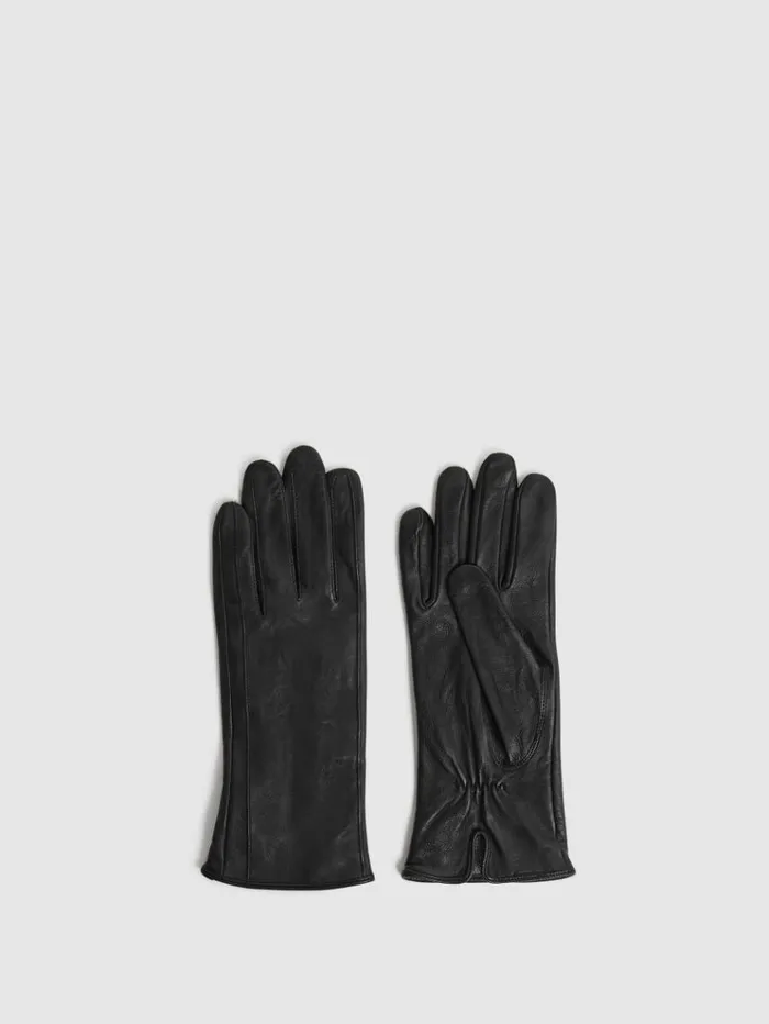 REISS Hats Gloves and Scarves Women Leather Ruched Gloves Black