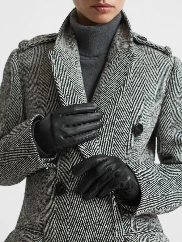 REISS Hats Gloves and Scarves Women Leather Ruched Gloves Black