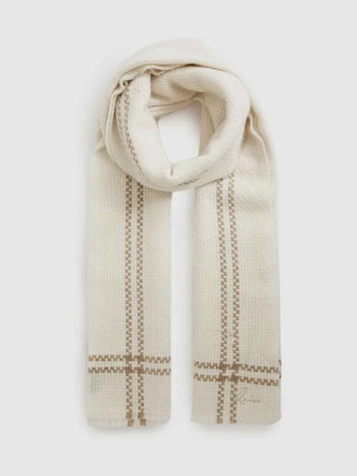 REISS Hats Gloves and Scarves Women Wool Cashmere Fringed Scarf Cream