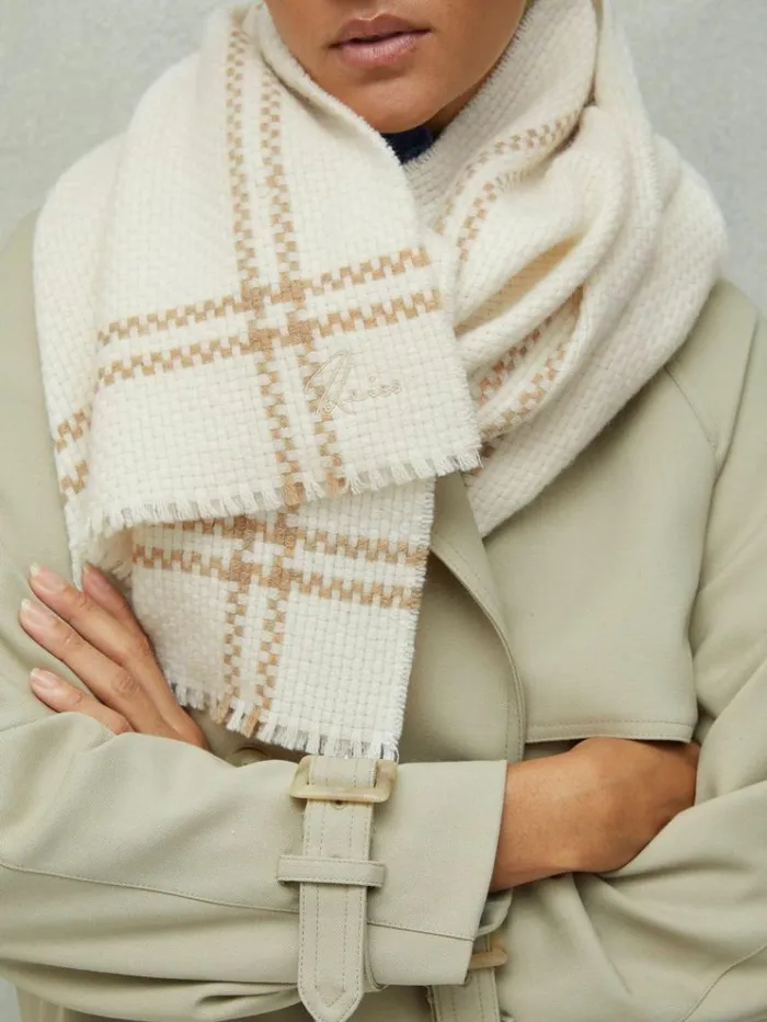 REISS Hats Gloves and Scarves Women Wool Cashmere Fringed Scarf Cream