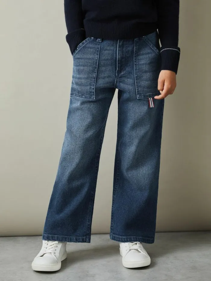 REISS Jeans Children Contrast Trim Wide Leg Jeans Blue