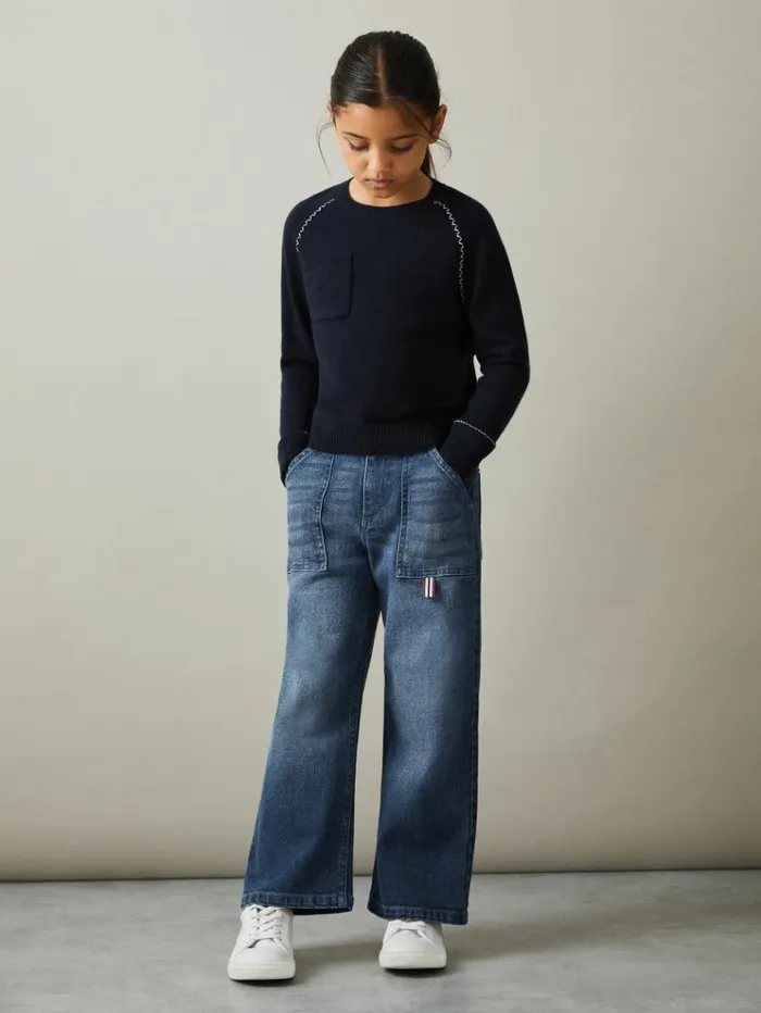 REISS Jeans Children Contrast Trim Wide Leg Jeans Blue