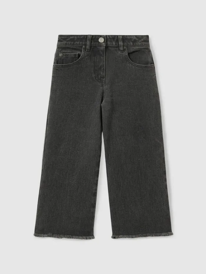 REISS Jeans Children Wide Leg Frayed Jeans Grey