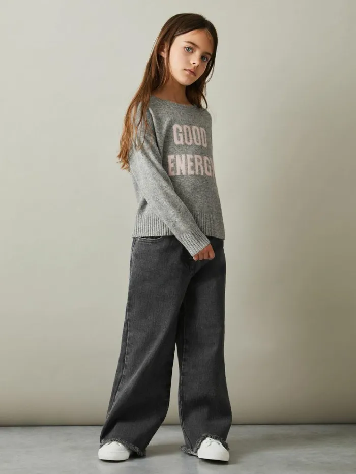 REISS Jeans Children Wide Leg Frayed Jeans Grey