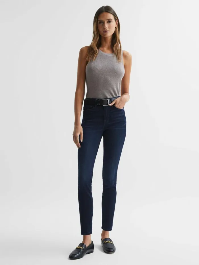 REISS Jeans Women Good American Sculpting Skinny Jeans Mid Blue