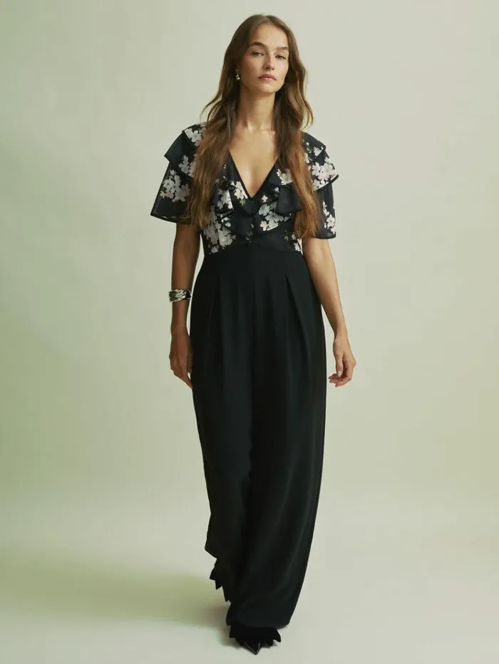 REISS Jumpsuits and Rompers Women Florere Frill Sleeve Wide Leg Black Jumpsuit Black REISS Jumpsuits and Rompers Women Florere Frill Sleeve Wide Leg Black Jumpsuit Black