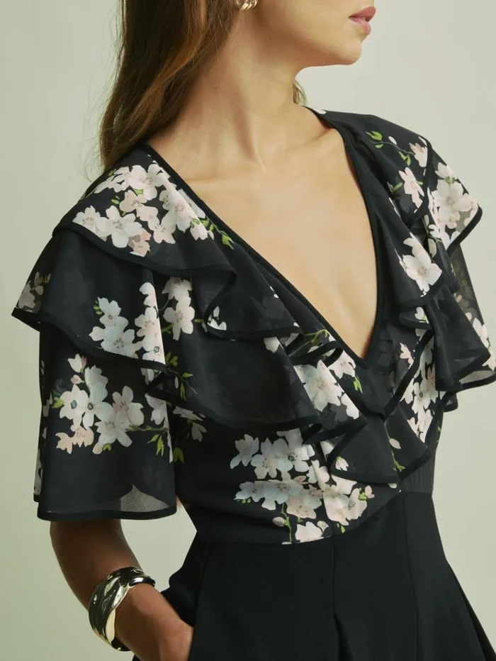 REISS Jumpsuits and Rompers Women Florere Frill Sleeve Wide Leg Black Jumpsuit Black