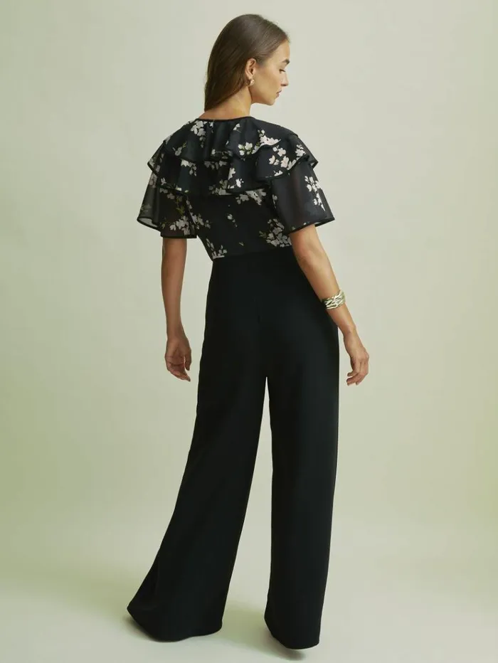 REISS Jumpsuits and Rompers Women Florere Frill Sleeve Wide Leg Black Jumpsuit Black