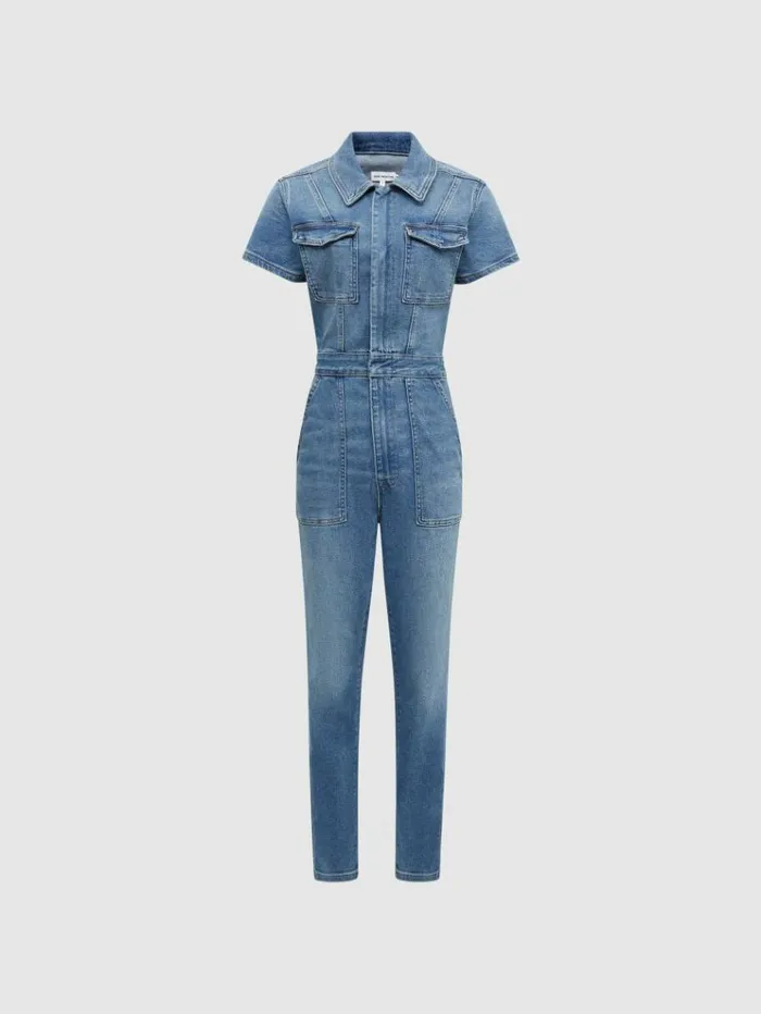 REISS Jumpsuits and Rompers Women Good American Denim Skinny Jumpsuit Mid Blue