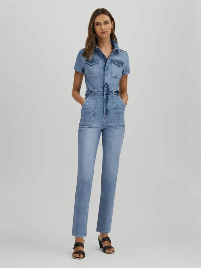 REISS Jumpsuits and Rompers Women Good American Denim Skinny Jumpsuit Mid Blue