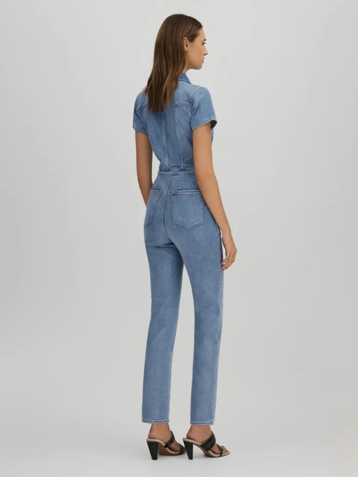 REISS Jumpsuits and Rompers Women Good American Denim Skinny Jumpsuit Mid Blue