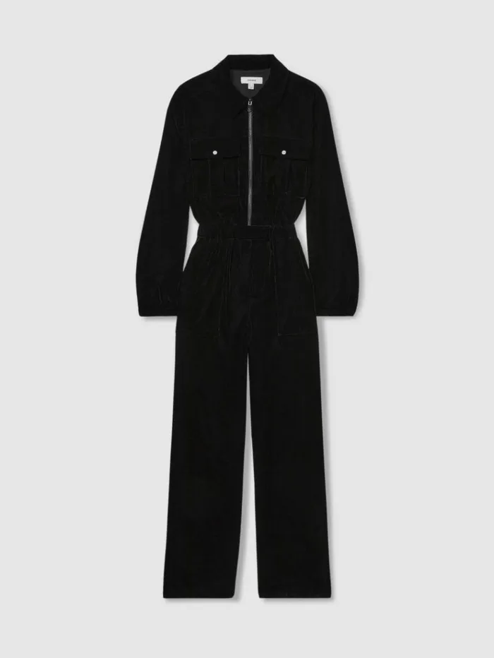 REISS Jumpsuits and Rompers Women PatchPocket Velvet Jumpsuit Black