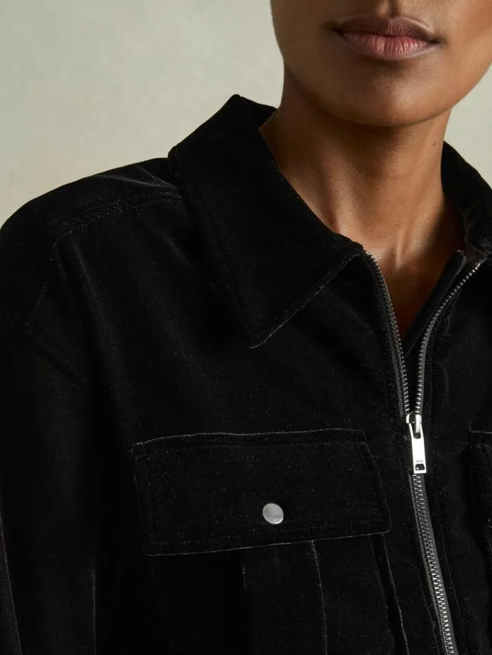 REISS Jumpsuits and Rompers Women PatchPocket Velvet Jumpsuit Black