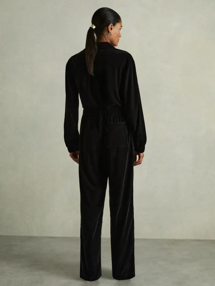 REISS Jumpsuits and Rompers Women PatchPocket Velvet Jumpsuit Black