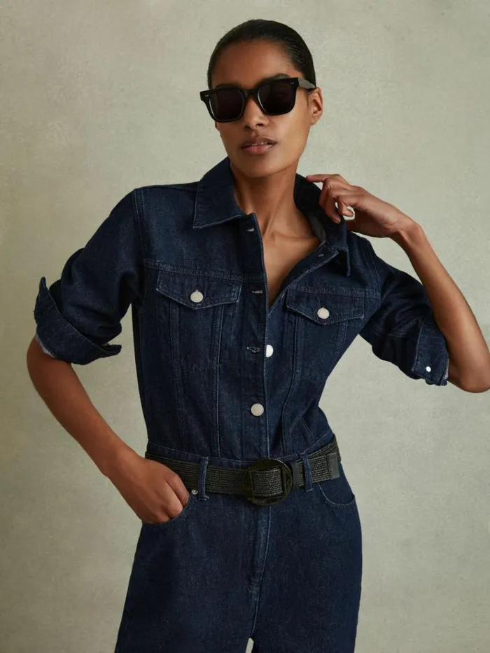 REISS Jumpsuits and Rompers Women Relaxed Denim Jumpsuit Indigo