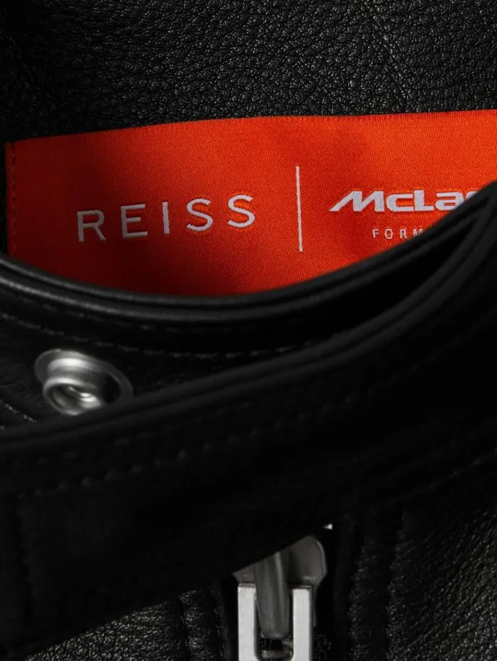 REISS Leather and Suede Jackets Men McLaren F1 Embossed Leather Jacket Black