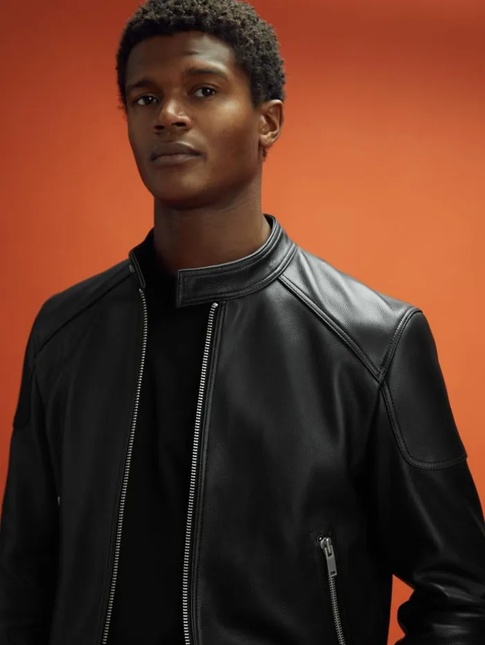 REISS Leather and Suede Jackets Men McLaren F1 Embossed Leather Jacket Black