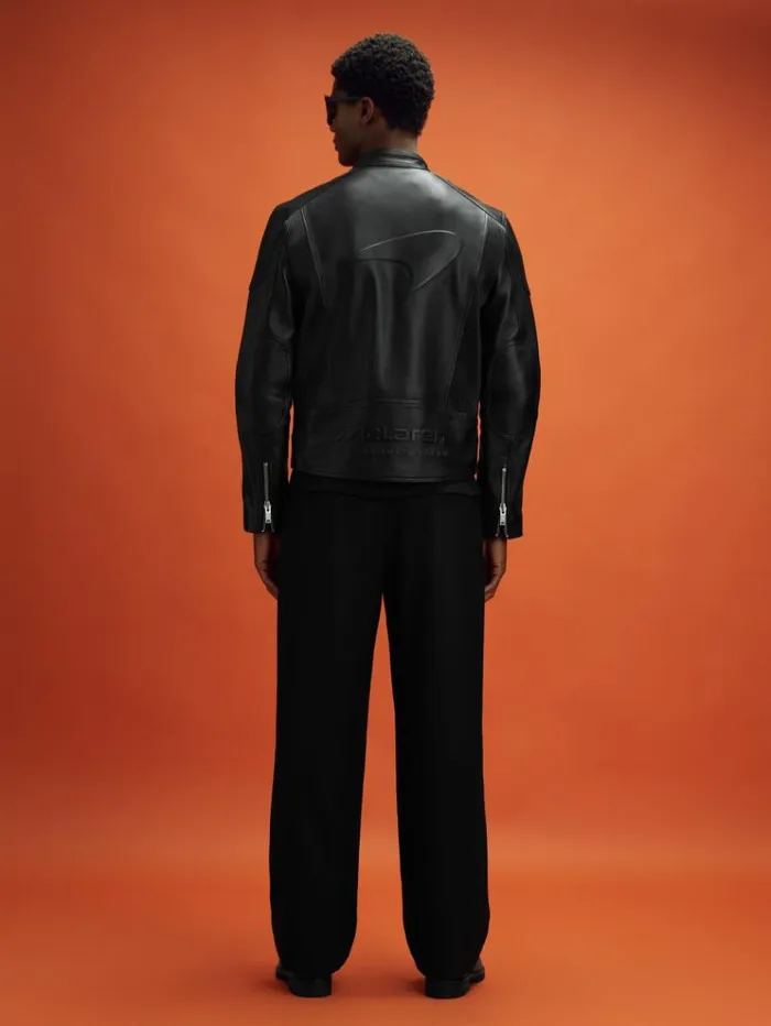 REISS Leather and Suede Jackets Men McLaren F1 Embossed Leather Jacket Black